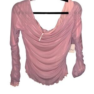 Free People Sheer Draped Long-Sleeve Top - Pink